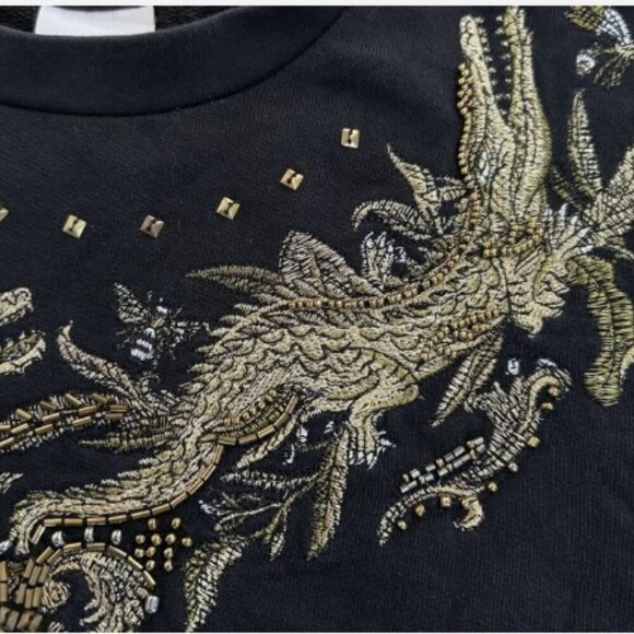 Zara Women's Sweatshirt Black Embroidered Beaded Gold Dragon Size Medium - Picture 5 of 10